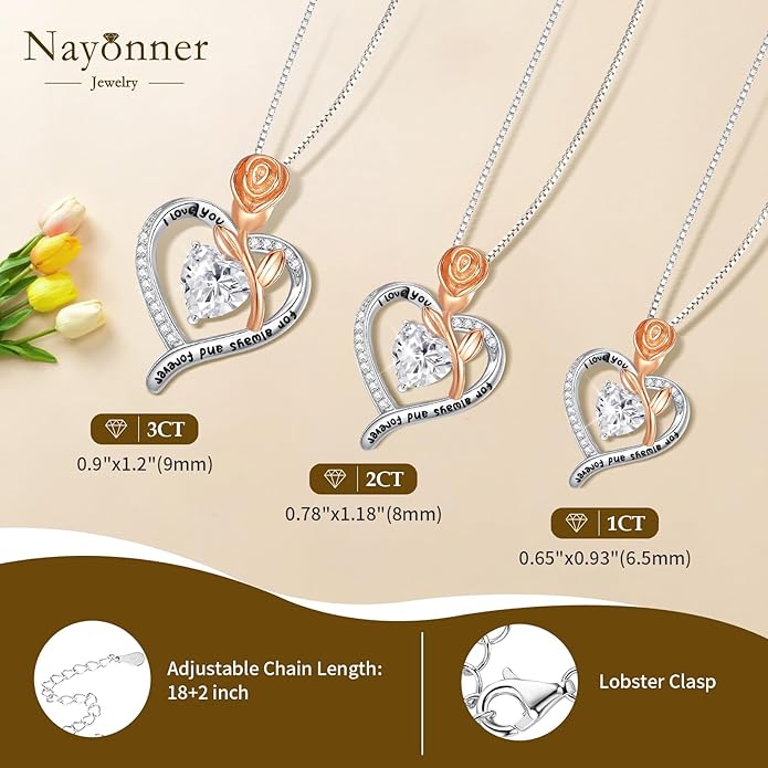 Gorgeous Moissanite Necklaces for Women - Valentine's Day Gifts for Wife Girlfriend, 925 Sterling Silver 1-3CT Moissanite Pendant Jewelry, Wedding Anniversary Birthday Christmas for Mom
