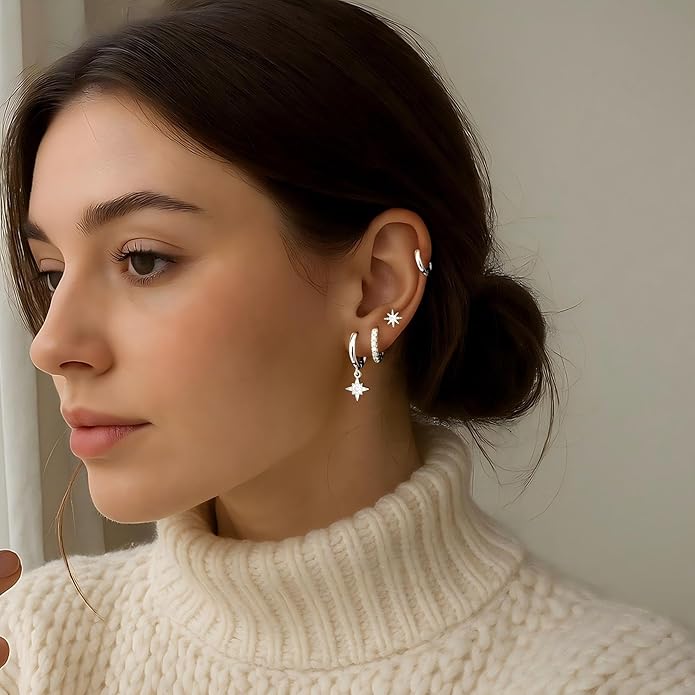 Small Gold Huggie Hoop Earrings Set for Women Men Hypoallergenic 14K Plated Stack Cartilage Earrings, Multiple Piercing Lightweight Mini Thin Cute Dainty Trendy Jewelry Set Christmas Gifts for Women