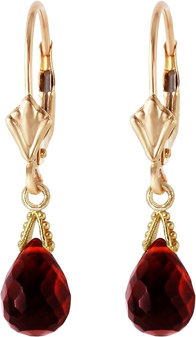 Galaxy Gold GG 14k Solid Gold Jewelry Set: Natural Briolette Garnet Pendant Necklace and Dangle Earrings