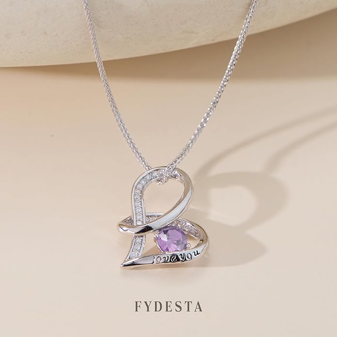Enduring Hearts Purple Zircon Necklace for Women - 14K Gold Plated Copper Infinity Pendant, Dainty Everyday Jewelry