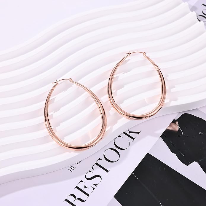 Gacimy Chunky Hoop Earrings for Women, 14K Gold Plated Oval Hoop Earrings with 925 Sterling Silver Post