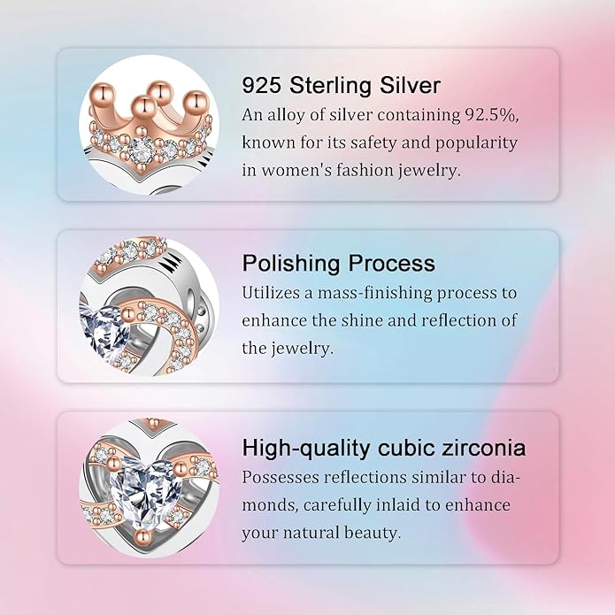 Birthday Fashion Love Heart Dangle Charm 925 Sterling Silver Charms fits Bracelets and Necklace Pendant Bead Charms Jewelry Present for Women Family Friends