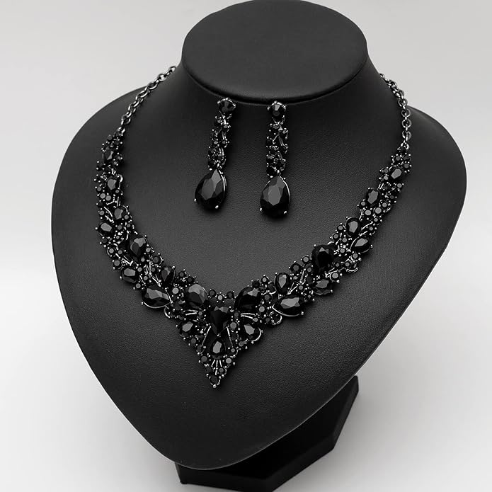 CSY 4 Pcs/Set Austrian Crystal Necklace Earrings Bracelet Ring Bridal Jewelry Sets for Brides Wedding Party Costume Accessories Gifts for Women