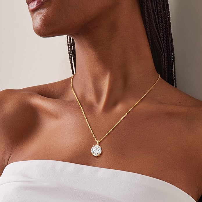 Fettero Christmas Necklace for Women Trendy 14K Gold Plated Dainty Diamond Necklace Charm CZ Clover Star Pendant Necklaces Simple Jewelry Gold Necklace for Women