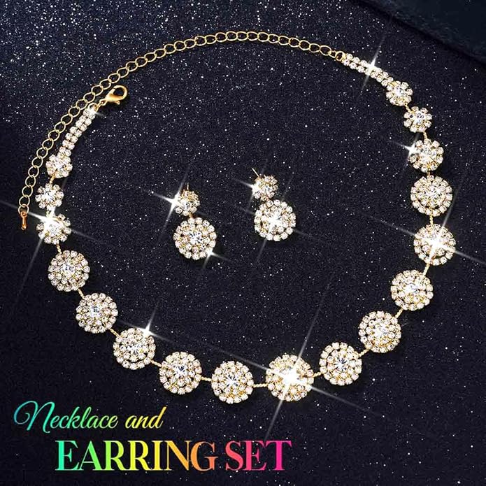 Unicra Bridal Wedding Jewelry Set Silver Rhinestone Necklace Earrings Sets Formal Costume Jewelry for Women and Brides