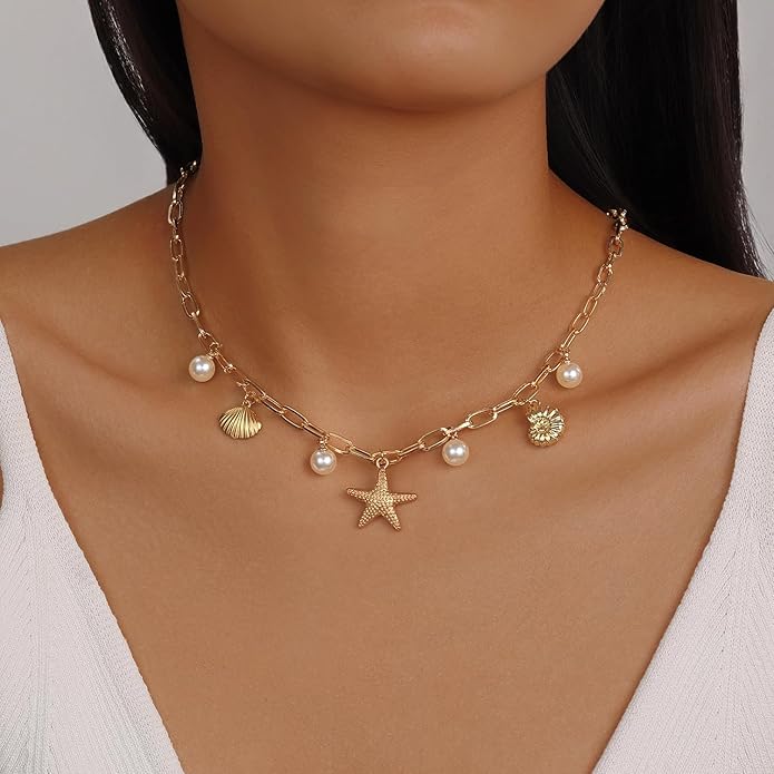 Evabelle Gold Layered Necklace for Women Trendy Jewelry 14K Real Gold Plated Chunky Chain Stackable Necklaces Dainty Choker Necklaces Rectangle Square Pendant
