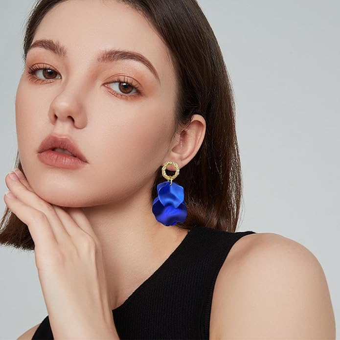 Anmpab Statement Matte Rose Flower Petal Stud Earrings for Women Dangly Floral Petal Earrings Jewelry Accessories Romantic Gifts for Her Women