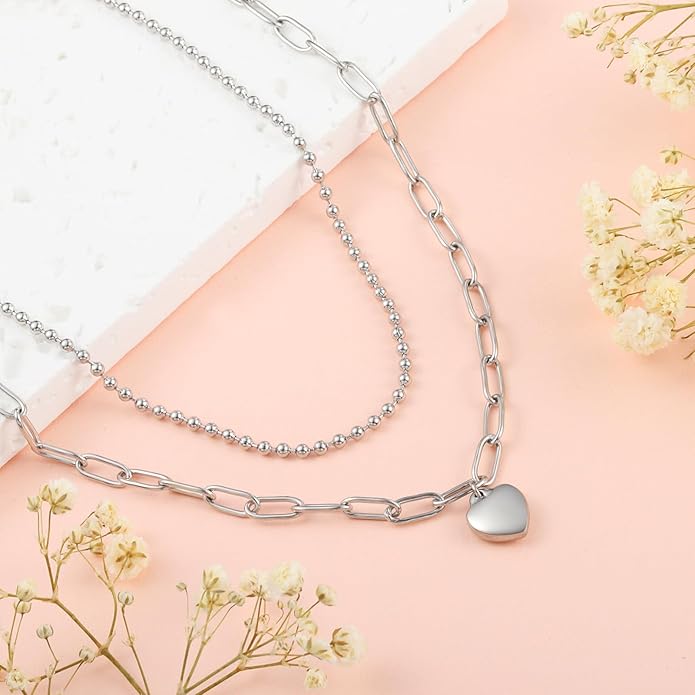 Heart Necklace for Women, 18K Gold Plated Heart Pendant Layered Necklaces Jewelry Gifts Gold Silver