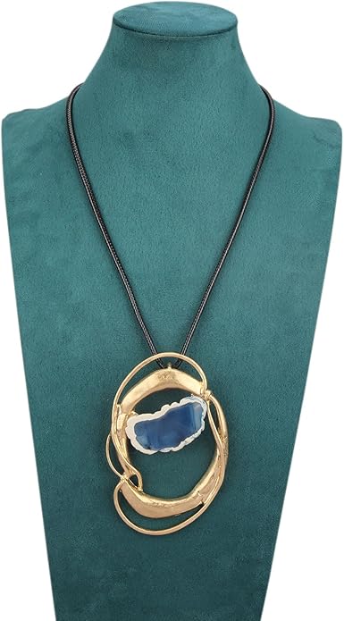 Boho Leather Necklace Women Bohemian Brown Circle Pendant Necklace Choker Long Necklaces for Women Boho Ring Large Pendant