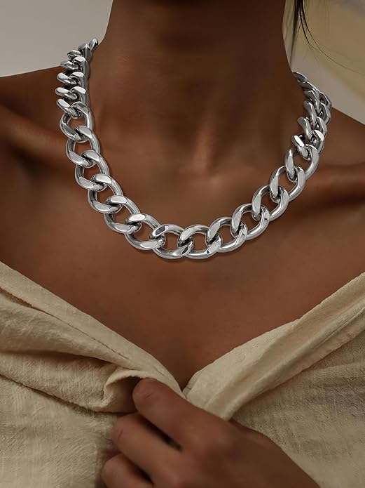 ChainsPro Cuban Link Chain for Women,Stainless Steel Chunky Necklace Silver/Gold Plated Thick Chain Choker, 12/16/20 mm Width,18" and 20" Punk Hip Hop Trendy Non Tarnish Jewelry Gifts