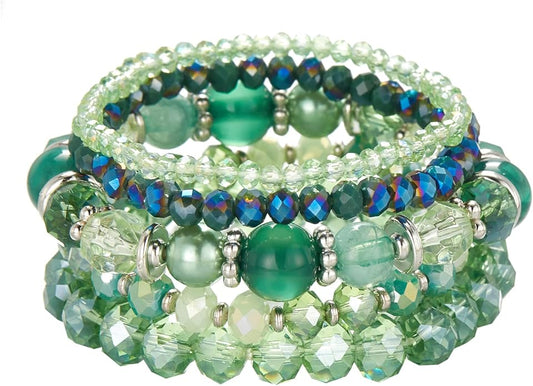 Noessla Beaded Boho Stretch Bracelet Colorful Stackable Crystal Beads Bracelets Trendy Costume Jewelry Mothers Day Gifts for Women