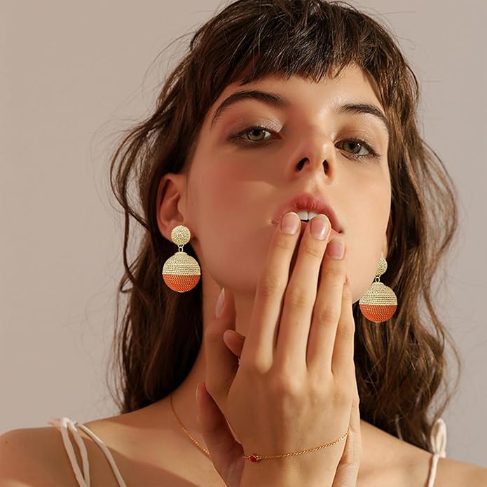 Bohemian National Style Weave Ball Lightweight Dangle Drop Earrings Thread Entanglement Contrasting Color Vintage Stud Earrings For Women Jewelry Gifts