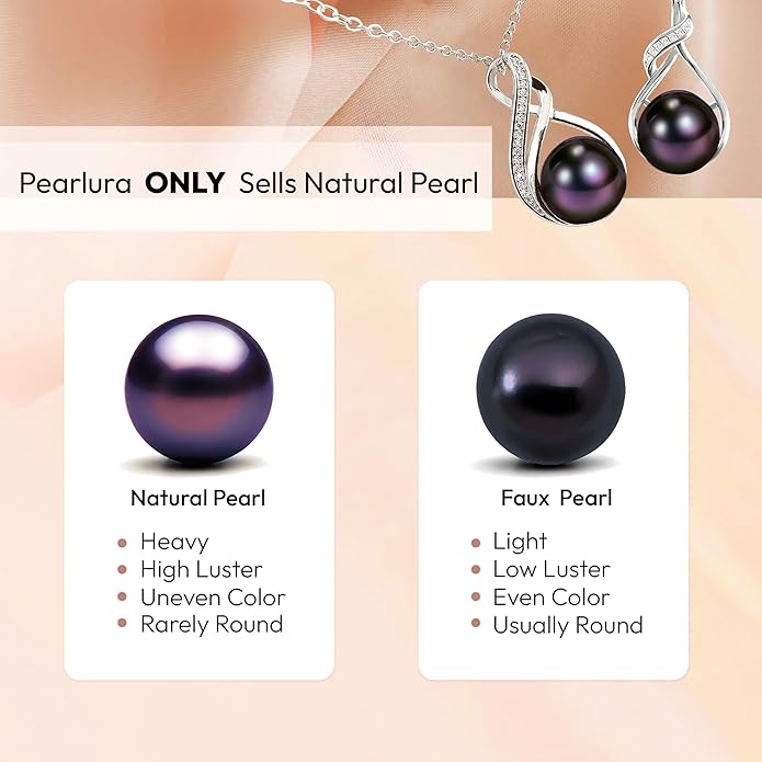 AAA+ 9mm Natural Black pearl necklace for women - Real pearl necklaces for women (18k gold platted 925 sterling Silver)- Wedding anniversary's gift for wife - Luxury birthday gifts for woman - Birthday gift for wife