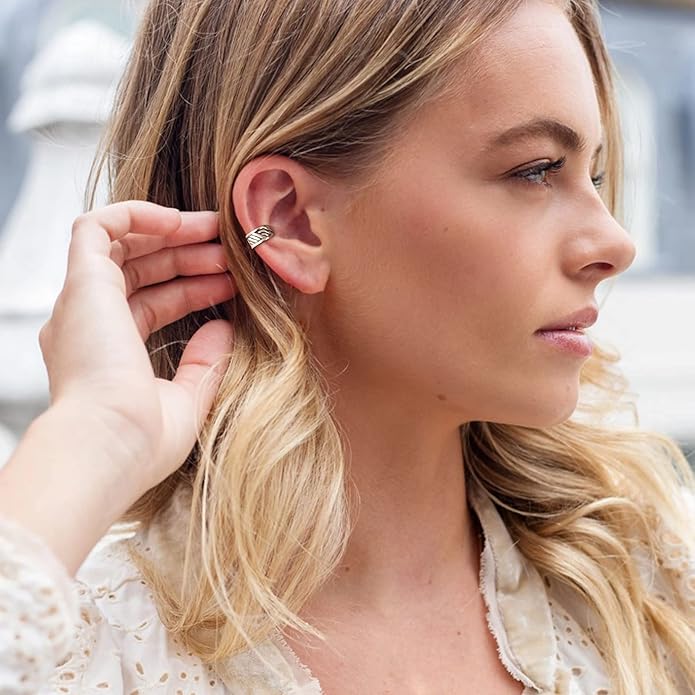CHIC & ARTSY 925 Sterling Silver Ear Cuffs for Women, Non Piercing Clip On Cartilage Cuffs, Adjustable Fake Conch & Helix Earrings, Gold Plated & Oxidized Various Styles