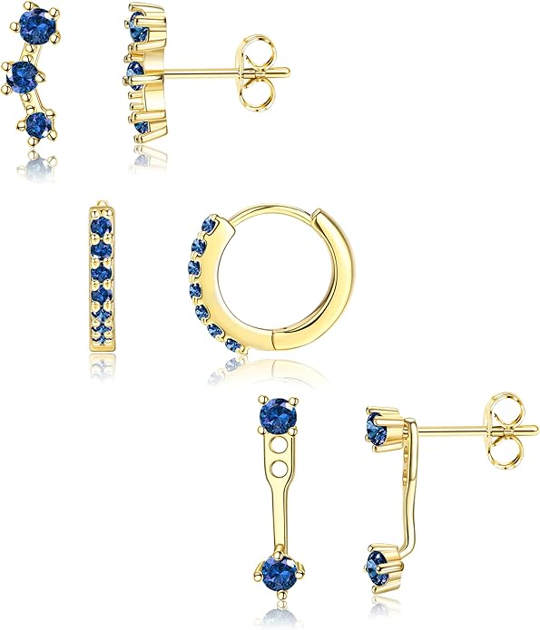 FIASASO 3 Pairs 925 Sterling Silver Hypoallergenic Earrings for Women Trendy - 14K Gold Plated Stud Hoop Cartilage Earrings Set Small Earring Stacks for Sensitive Ears Non Tarnish Dainty Silver Earring