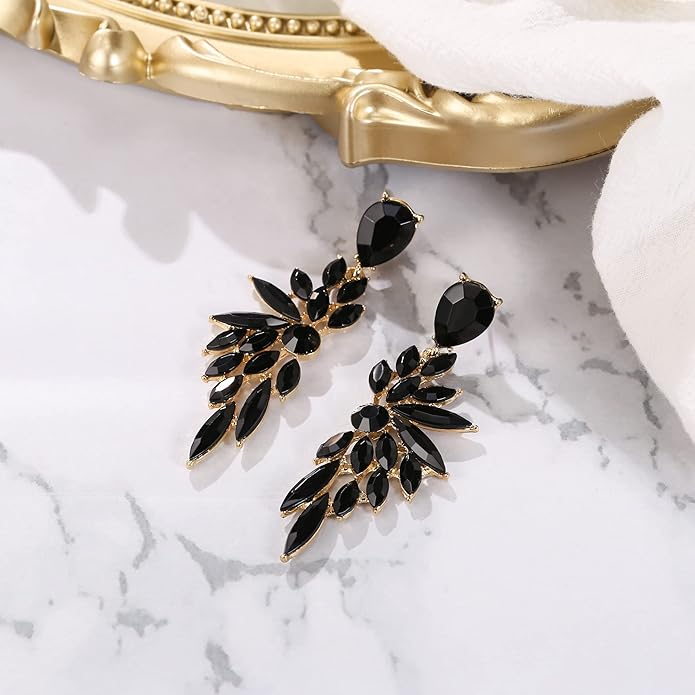 BriLove Women's Wedding Bridal Crystal Teardrop Multi Marquise Cluster Bling Dangle Earrings