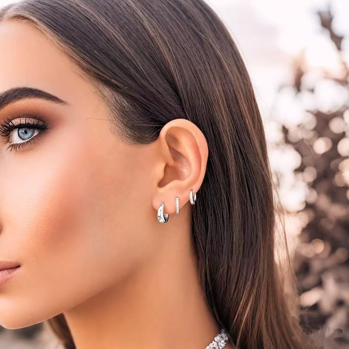 Chunky Small Hoop Earrings for Women 14mm/16mm/19mm Stainless Steel Huggie Earrings Everyday Jewelry Gift for Wife Mom, with Gift Box