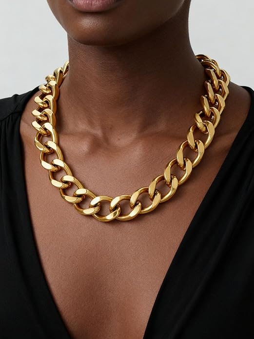 ChainsPro Cuban Link Chain for Women,Stainless Steel Chunky Necklace Silver/Gold Plated Thick Chain Choker, 12/16/20 mm Width,18" and 20" Punk Hip Hop Trendy Non Tarnish Jewelry Gifts