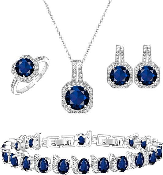 GZWHD Jewelry Set for Women CZ Earrings Necklace Ring Bracelet Set Prom Party Wedding Jewelry Gift for Mother Friend Wife