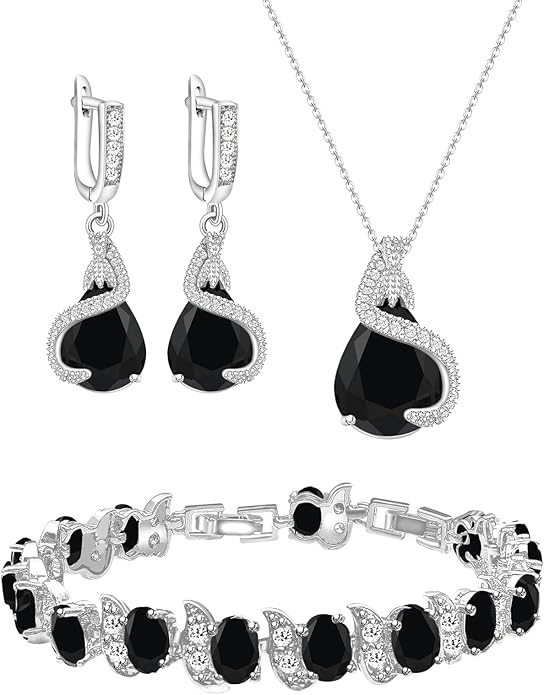 GZWHD Jewelry Set for Women Water Drop Cubic Zirconia Artificial Crystal Earrings Pendant Necklace Open Ring Tennis Bracelet Wedding Anniversary Birthday Engagement Gift for Bridesmaid Wife Girlfriend Friend