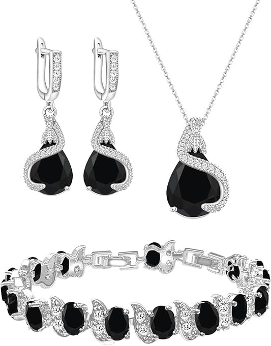 GZWHD Jewelry Set for Women Water Drop Cubic Zirconia Artificial Crystal Earrings Pendant Necklace Open Ring Tennis Bracelet Wedding Anniversary Birthday Engagement Gift for Bridesmaid Wife Girlfriend Friend