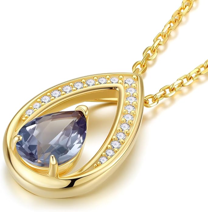 Iefil Valentines Day Gifts for Her - 14K Gold Plated Birthstone Necklace for Women, 925 Sterling Silver Teardrop Necklace, Anniversary Birthday Gifts for Wife Girlfriend Mom