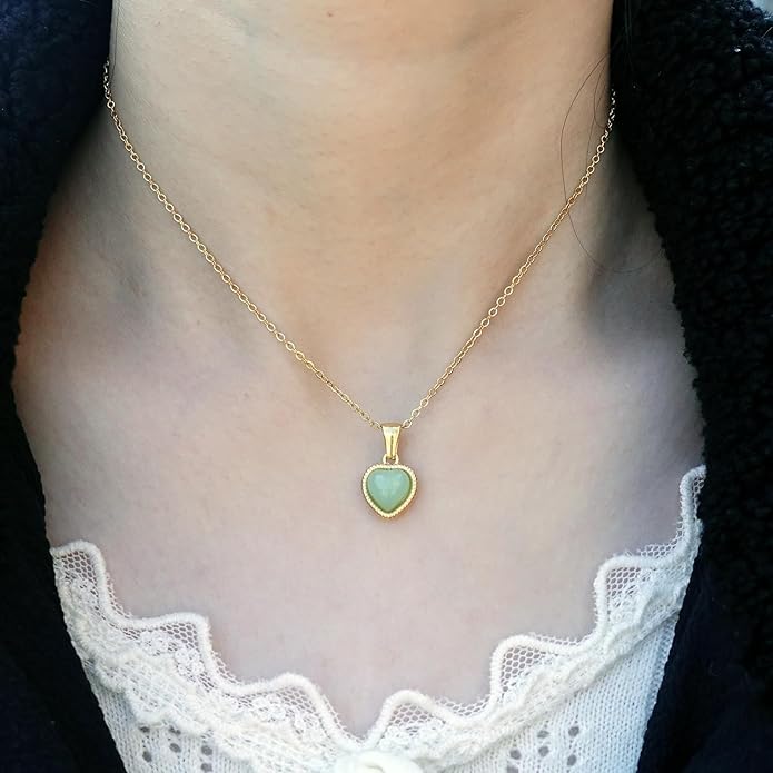 Cute Gold Heart Necklace for Women,18k Gold Plated Cubic Zirconia Charm Necklaces,Stainless Steel Women's Heart Stone Pendant Necklace for Women,16-18 Inches Adjustable Chain,Trendy Jewelry Gifts