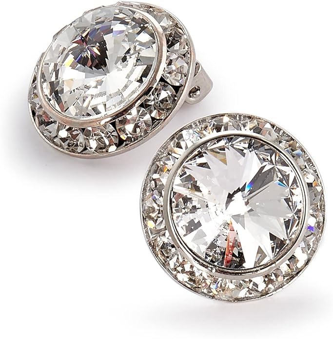 | Crystal Clear and Crystal AB Rhinestone Clip On or Pierced Earrings for Dance, Pageant, Prom, Performance, Wedding