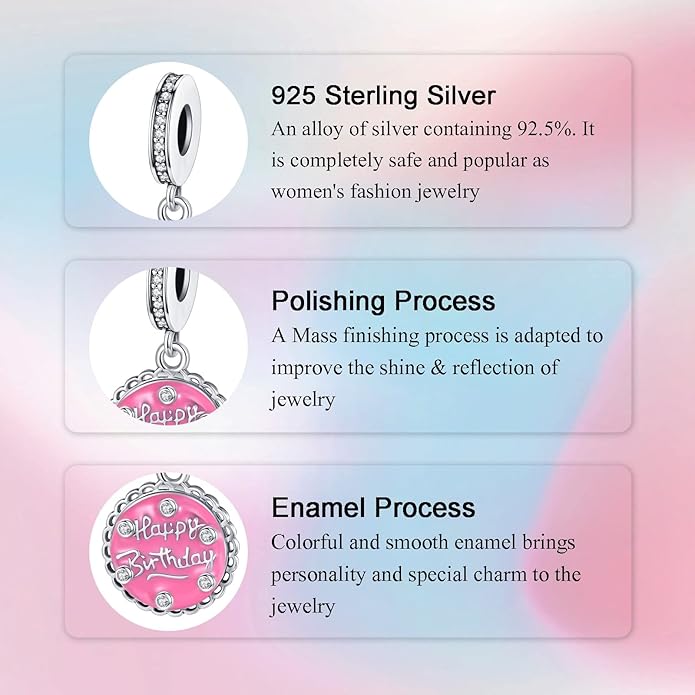Birthday Fashion Love Heart Dangle Charm 925 Sterling Silver Charms fits Bracelets and Necklace Pendant Bead Charms Jewelry Present for Women Family Friends