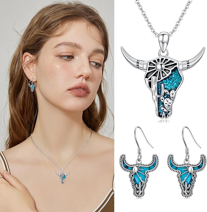 Western Earrings for Women 925 Sterling Silver Turquoise Western Country Dangle Drop Earrings Country Jewelry Gifts for Cowgirl Cowboy