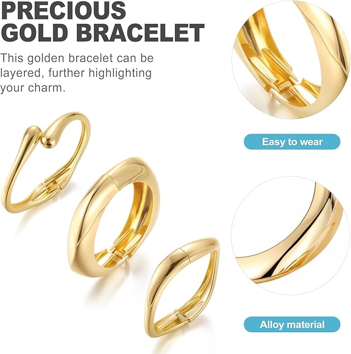 CoguZed 3-Piece 14K Gold Plated Chunky Bracelet Set - Stackable Cuff Bangles, Trendy Statement Jewelry for Women