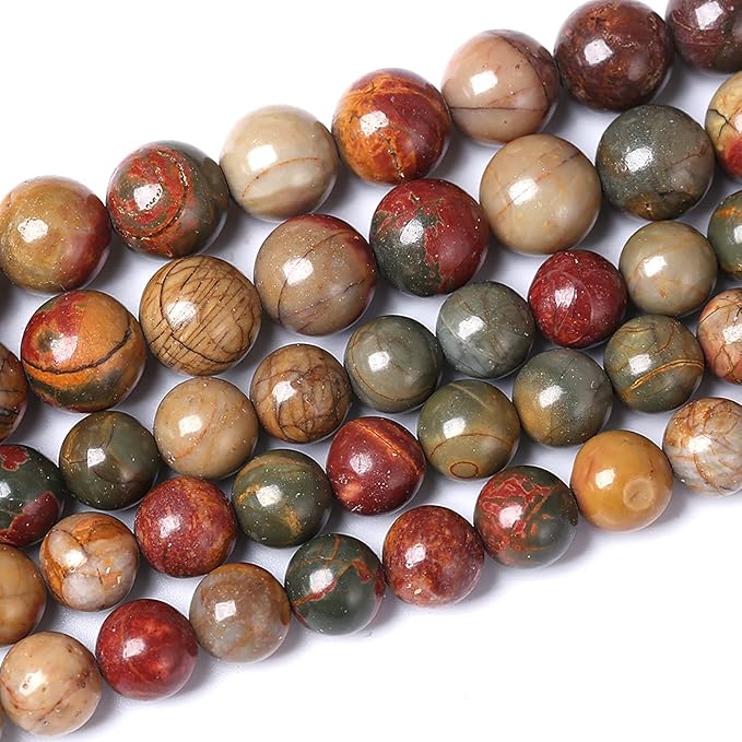 180PCS 4mm Natural Picasso Jasper Beads Healing Power Stones Round Loose Gemstone Beads for Jewelry Making DIY Bracelet Necklace 32" 2 Strands