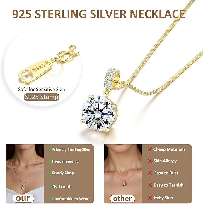 SUNFEEL Sterling Silver Necklaces 2 Carats Cubic Zirconia Necklace Dainty Jewelry Gifts for Mom Wife Girlfriend Bridal for Prom Wedding Anniversary Birthday