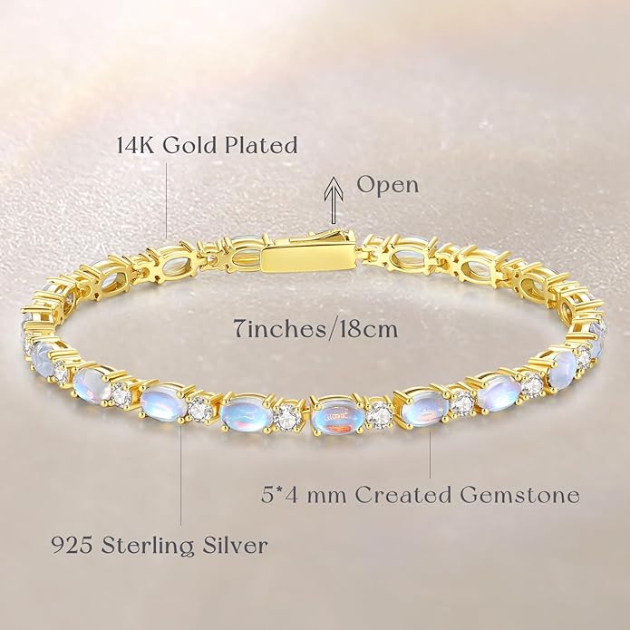 FANCIME 14K Gold Plated Birthstone Bracelets 4mm Sterling Silver Tennis Bracelets Gold Bracelets Birthday Jewelry Gifts for Women 7"