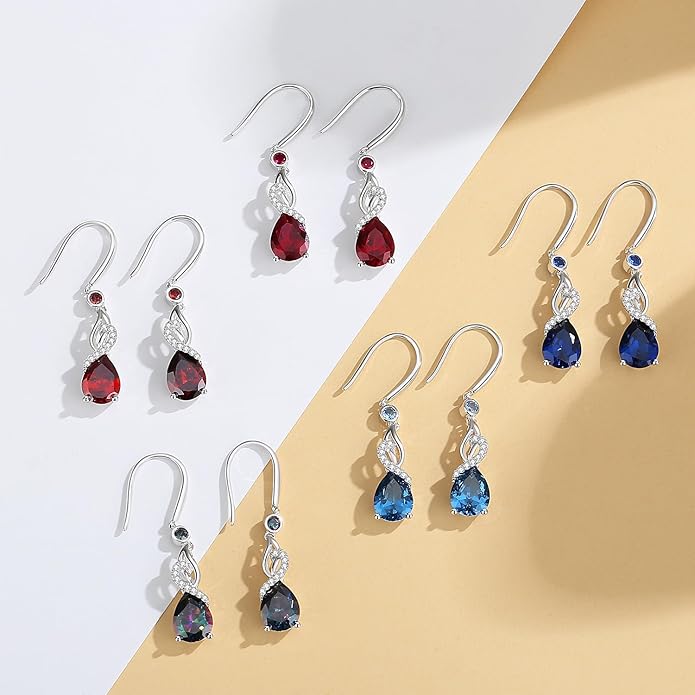 FANCIME Teardrop Dangle Drop Earrings 925 Sterling Silver Pear Gemstone Birthstone Earring Fine Jewelry Birthday Gifts for Women