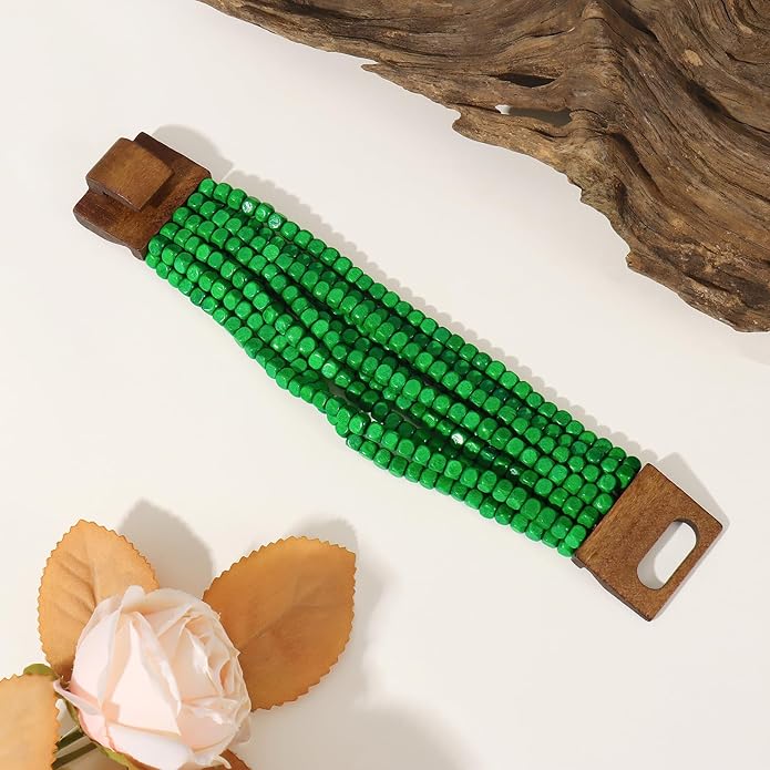 Coiris Boho Bangle Bracelets for Women Wooden Beaded Bracelets Chunky Bohemian Beach Bracelets Jewelry for Women