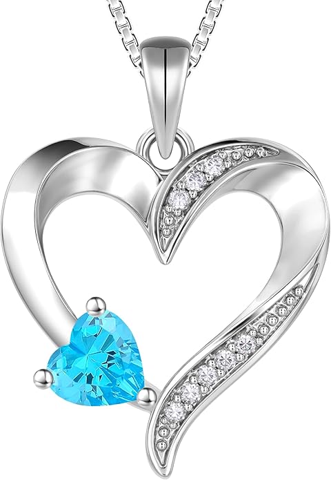 YL Heart Necklace 925 Sterling Silver Love Heart Pendant Birthstone Jewelry for Women