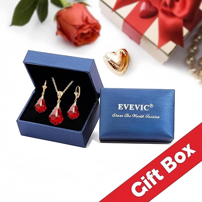 EVEVIC Austrian Crystals Baroque Pendant Necklace Earrings for Women 14K Gold Plated Hypoallergenic Leverback Drop Dangle Earrings Jewelry Set