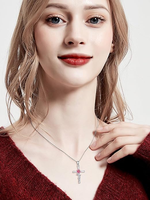 Flower Necklace Sunflower/Violet/Daffodil Necklace Sterling Silver Flower Cross Pendant Jewelry Gifts for Women