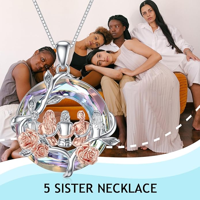 TOUPOP Sisters Gifts from Sister Necklace Sterling Silver Rose Flower with Crystal Jewelry Valentines Day Birthday Gifts for Women Best Friend Friendship