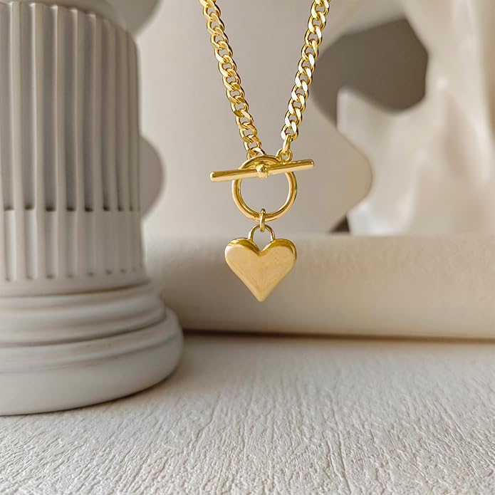 Cute Heart Necklace for Women Gold/Silver Plated Heart Pendant Choker Necklaces Tendy Love Heart Chain Necklace Dainty Gold/Silver Necklace Jewelry Gifts for Women