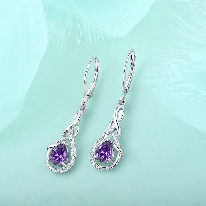 Starchenie Infinity Dangle Drop Earrings Sterling Silver Leverback Earrings Gemstones Twisted Jewelry