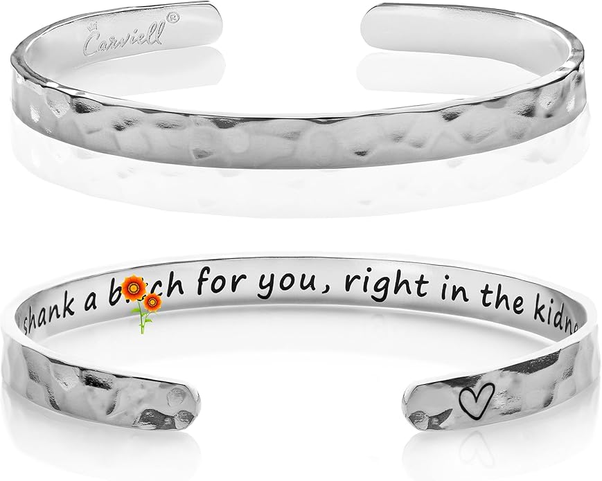 Carviell Engraved Cuff Bracelets for Women – Inspirational, Friendship, Love, Mom, Daughter, Sister, Christian, Graduation, Memorial & Wedding Gifts – 80+ Phrases – Stainless Steel, Gift-Ready