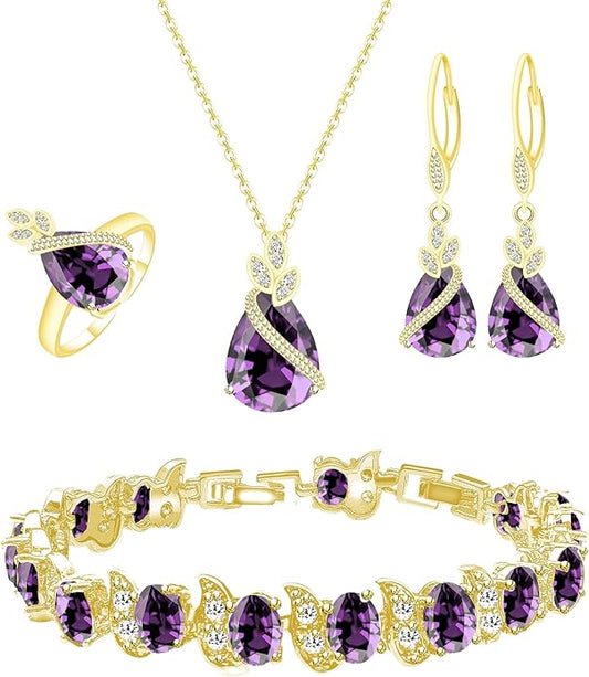 GZWHD Jewelry Set for Women CZ Earrings Necklace Ring Bracelet Set Prom Party Wedding Jewelry Gift for Mother Friend Wife