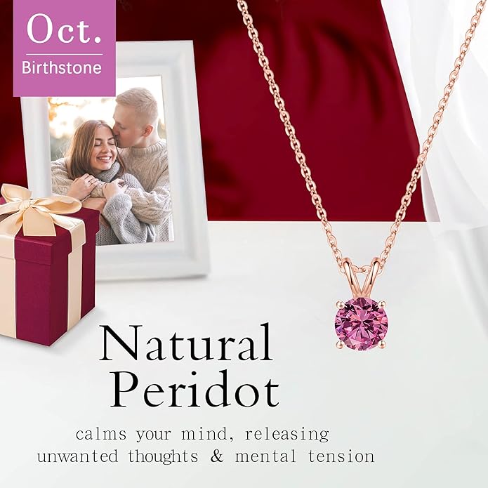 SMILEST Birthstone Necklace for Women Mom Wife, 1ct Sparkle Round Cut Birthstone Pendant 925 Sterling Silver Necklace Gifts for Women Mom Wife Friend