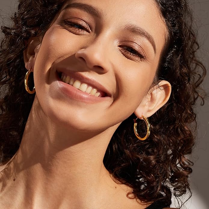 Gold Earrings for Women Girls,14K Gold Plated Hoop Earrings with 925 Sterling Silver Post Cubic Zirconia Stud Earring Huggie Hoops Earrings