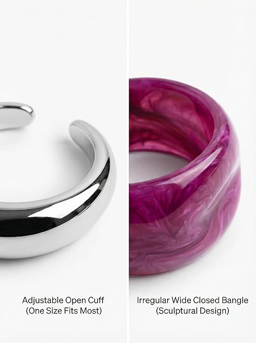 2Pcs Irregular Acrylic Bangle Set - Open & Closed Cuff Bracelets Fashion Jewelry for Women, Trendy Chunky Resin Bracelets New Year's gift