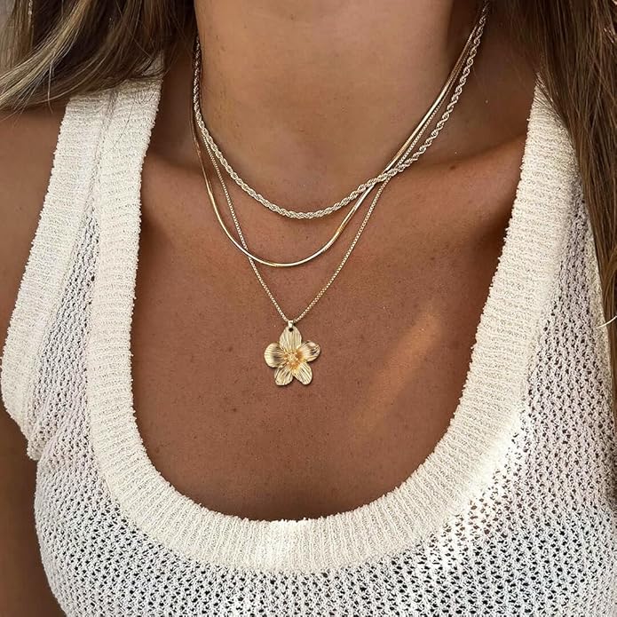Gold Layered Necklaces for Women, 14K Gold Plated Dainty Gold Chain Choker Necklace Stack, Herringbone Gold Necklaces Set