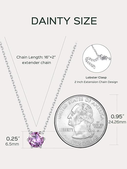 ChicSilver 925 Sterling Silver 12 Months Sparkling Round Cut Created Birthstone Pendant Necklace, 16 Inch Rolo Chain
