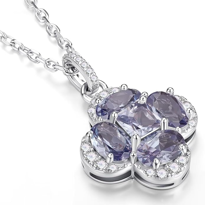 Iefil Valentines Day Gifts for Her - 925 Sterling Silver Birthstone Clover Necklace for Women, Anniversary Birthday Gifts for Wife Girlfriend Mom Daughter